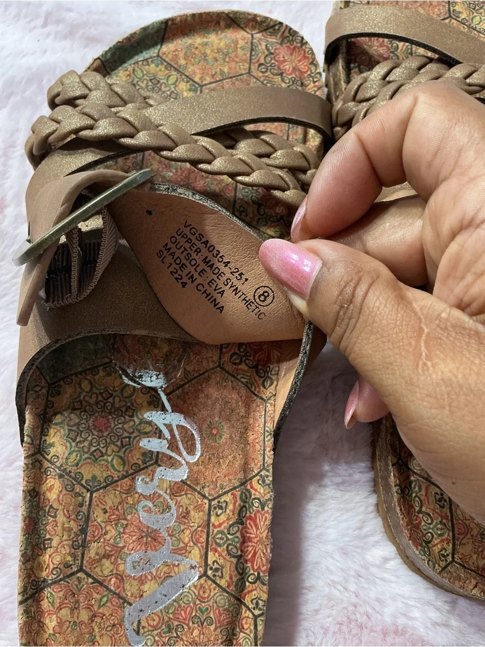 Very G Bronze Braided Slide Sandals c137